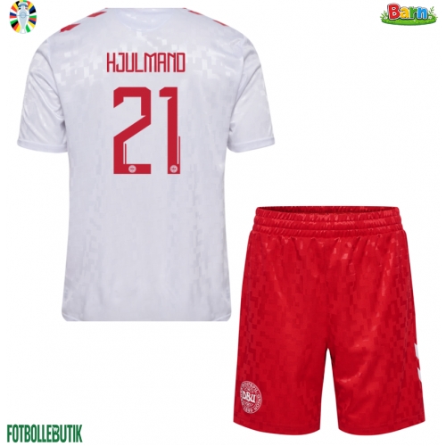 Danmark Morten Hjulmand #21 Bortaställ Barn EM 2024 Kortärmad (+ Korta byxor)